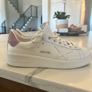 Purestar sneakers in white leather with pink glitter heel tab